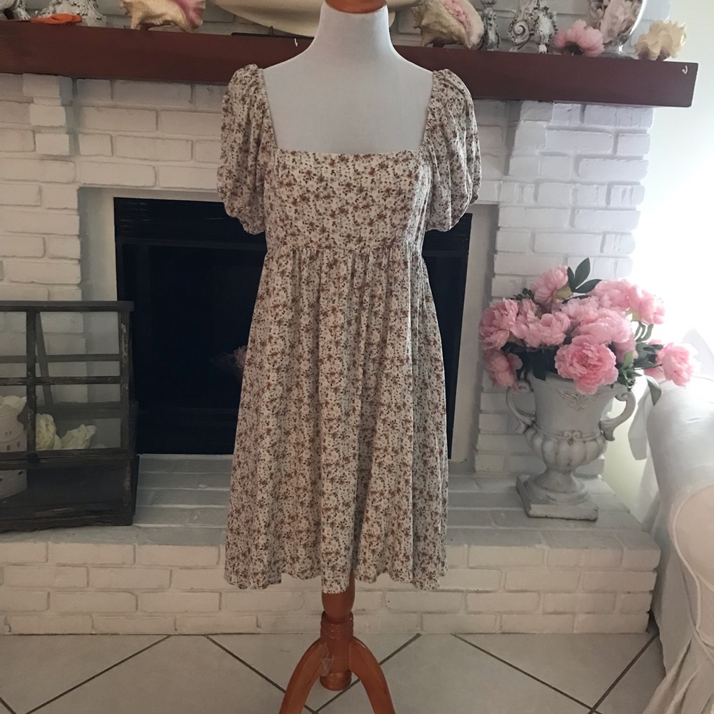 SWEET LEMON puff sleeve cottagecore babydoll dress MEDIUM. NWOT